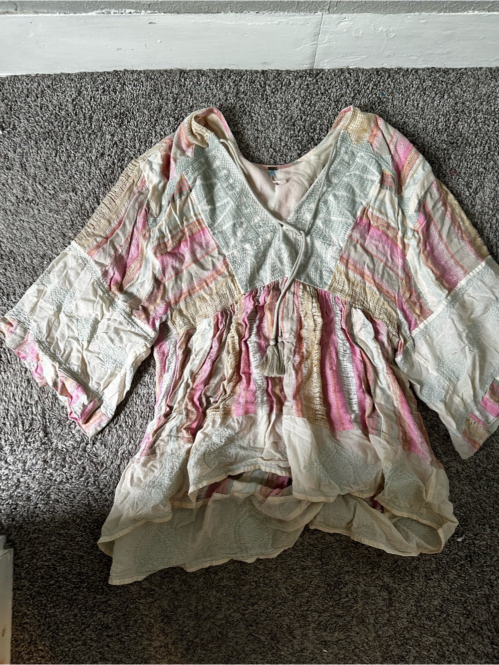 Free People Striped Pintuck Boho Tunic in Pink, Cream & Sage